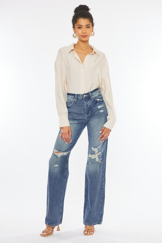 ULTRA HIGH RISE DISTRESSED NINETIES FLARE - KanCan