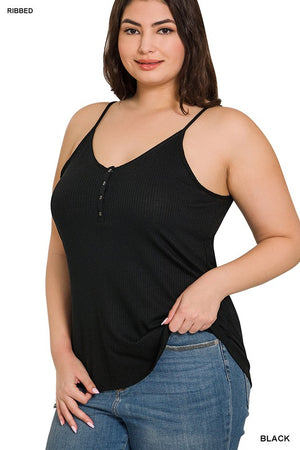 Open image in slideshow, RIBBED BUTTON CAMI - Zenana - Curvy+
