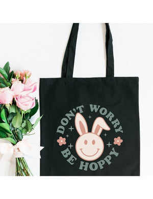Open image in slideshow, Be Hoppy Smiley Bunny Canvas Tote
