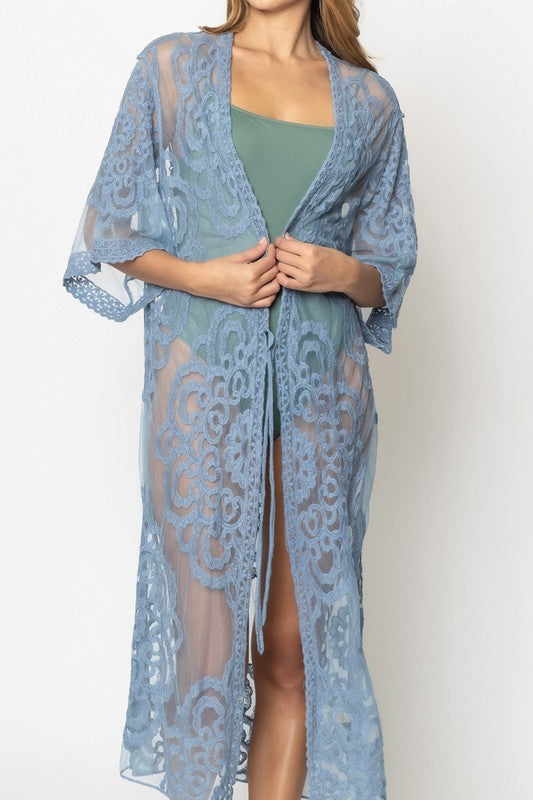 Oriental Patterned Laced Kimono